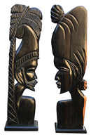 African Couple Head Ebony Wood Carved statue ( set of 2) - Afrilege