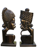 African Couple Head Ebony Wood Carved statue ( set of 2) - Afrilege