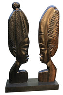 African Couple Head Ebony Wood Carved statue ( set of 2) - Afrilege