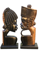 African Couple Head Ebony Wood Carved statue ( set of 2) - Afrilege