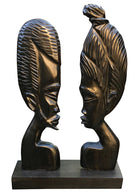 African Couple Head Ebony Wood Carved statue - Afrilege