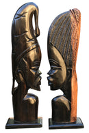 African Couple Head Ebony Wood Carved statue ( set of 2) - Afrilege