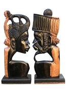 African Couple Head Ebony Wood Carved statue ( set of 2) - Afrilege