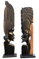 African Couple Head Ebony Wood Carved statue ( set of 2) - Afrilege