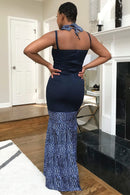 Navy Ndop Print Dress - Afrilege