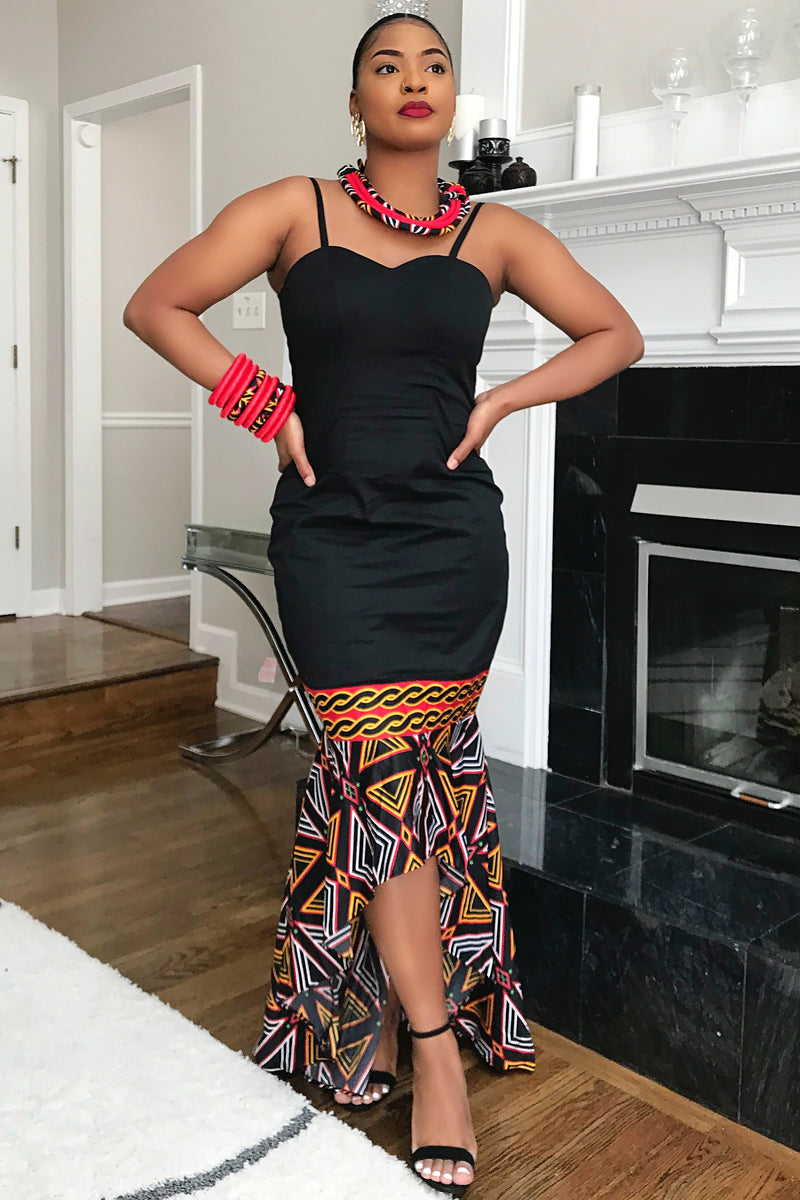 Black Toghu Print Dress, 2XL | Afrilege Black Toghu Print Dress, 2XL | Afrilege