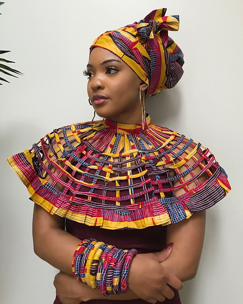 Arun African print web Shoulder Choker Necklace - Afrilege