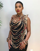 Bana Orange Print Multi-Strand Statement 24 lines necklace - Afrilege