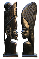 African Couple Head Ebony Wood Carved statue ( set of 2) - Afrilege