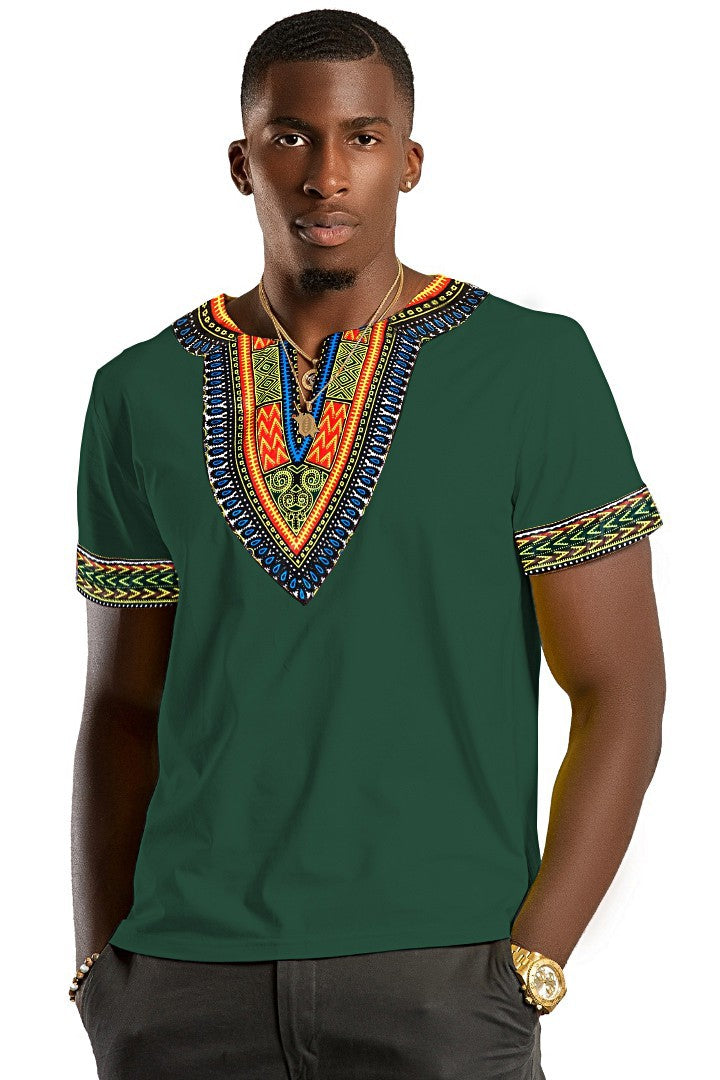 Green African Dashiki Men T-shirt - Afrilege
