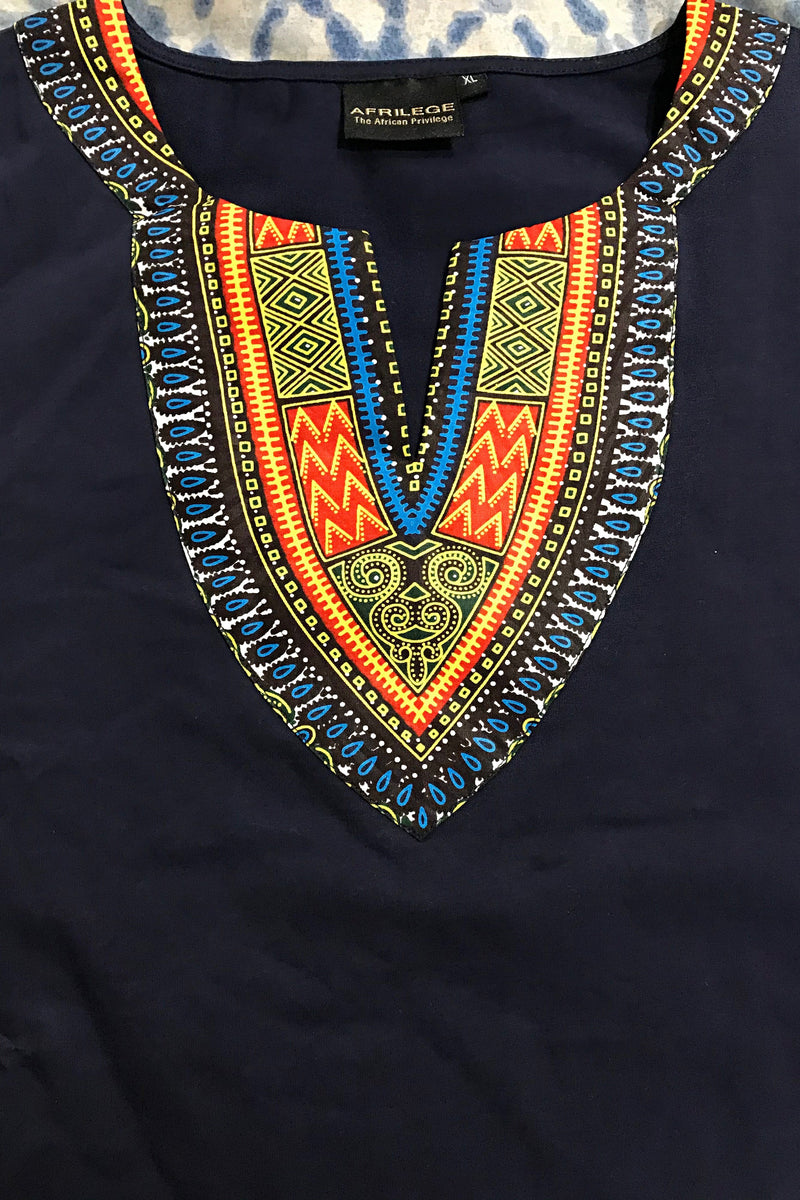 Navy Blue African Dashiki Men T-shirt - Afrilege