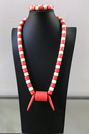 Coral & Beige Nigerian Wedding beads necklace - Afrilege