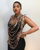 Bana Orange Print Multi-Strand Statement 24 lines necklace - Afrilege
