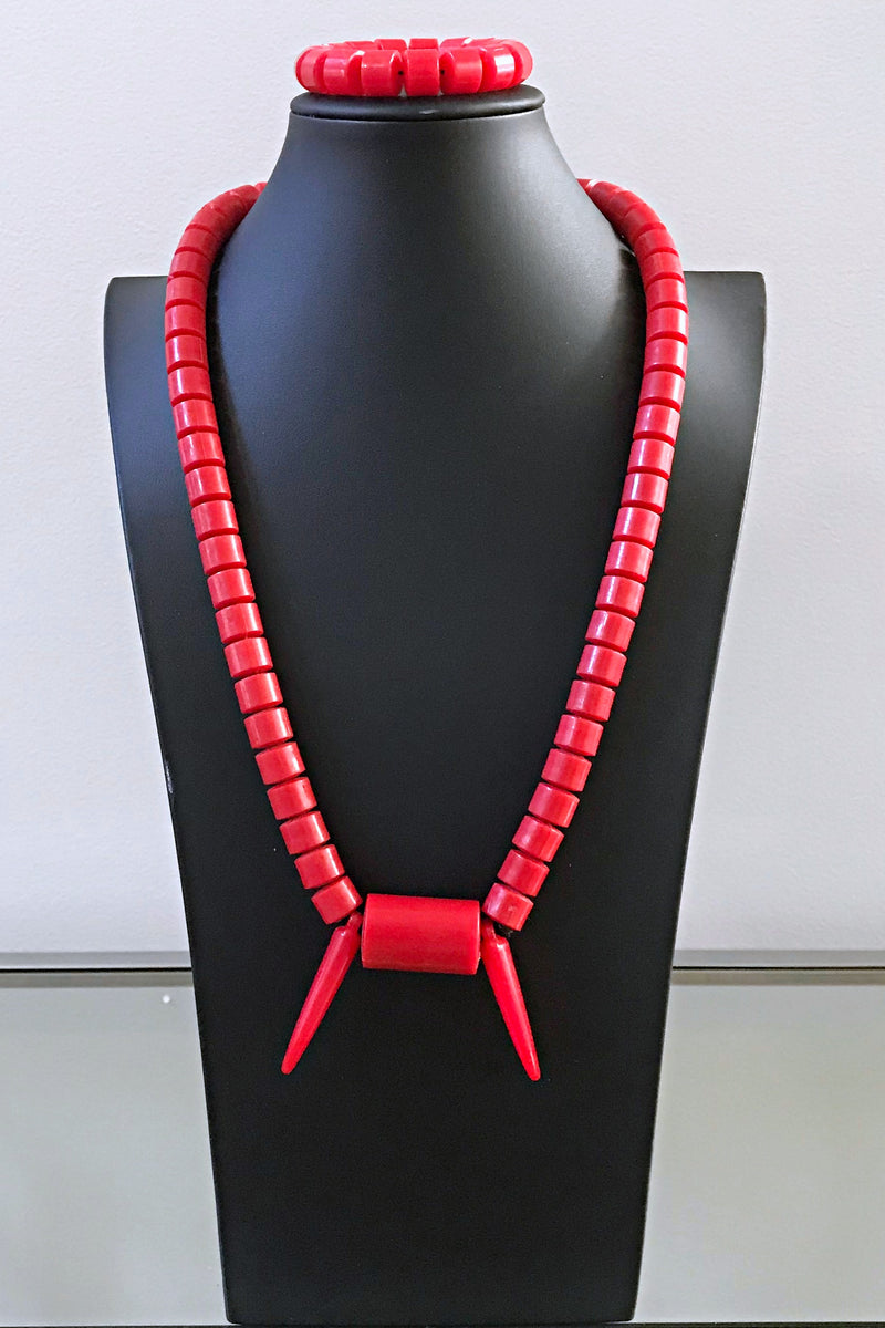 Red Nigerian Wedding beads necklace - Afrilege