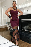 Burgundy Toghu Print Dress - Afrilege