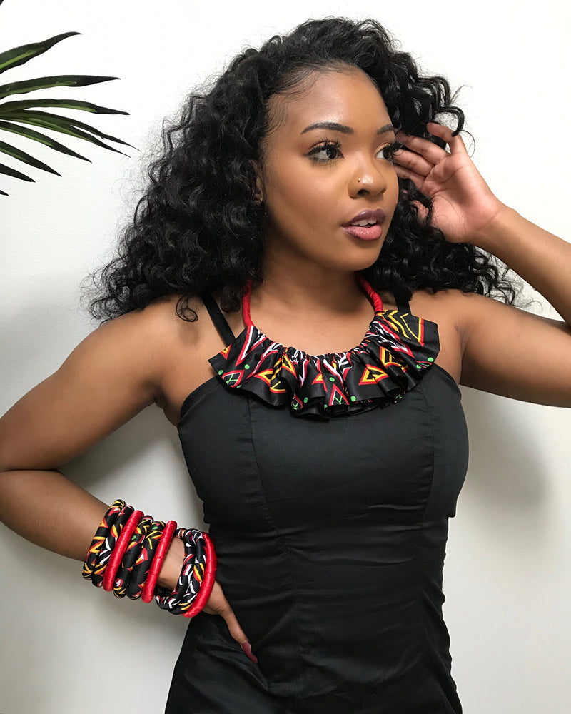 Toghu African Print skirt Jewelry Set ( Necklace - Bracelets - earrings) - Afrilege