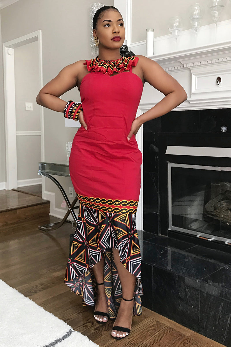 burgundy african print dress Burgundy African Ankara Print Plus Size Clothing Party Dress
