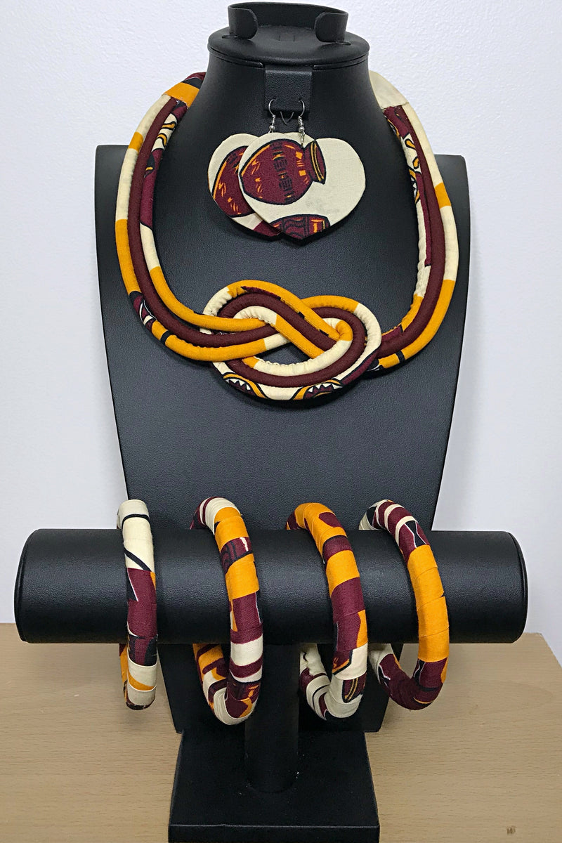 Chike Bamileke African Print Knot Jewelry Set ( Necklace - Bracelets - earrings) - Afrilege