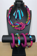 Carlita  Bamileke African Print Knot Jewelry Set ( Necklace - Bracelets - earrings) - Afrilege