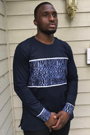 Navy Ndop Long Sleeves African Print Shirt for Men - Afrilege