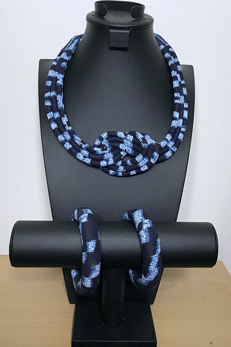 Bandjoun / Bamileke African Print Knot Jewelry Set ( Necklace - Bracelets) - Afrilege