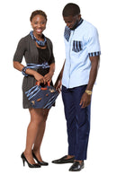 Bandjoun African Print Waist Belt with buckle (Navy & Grey) - Afrilege