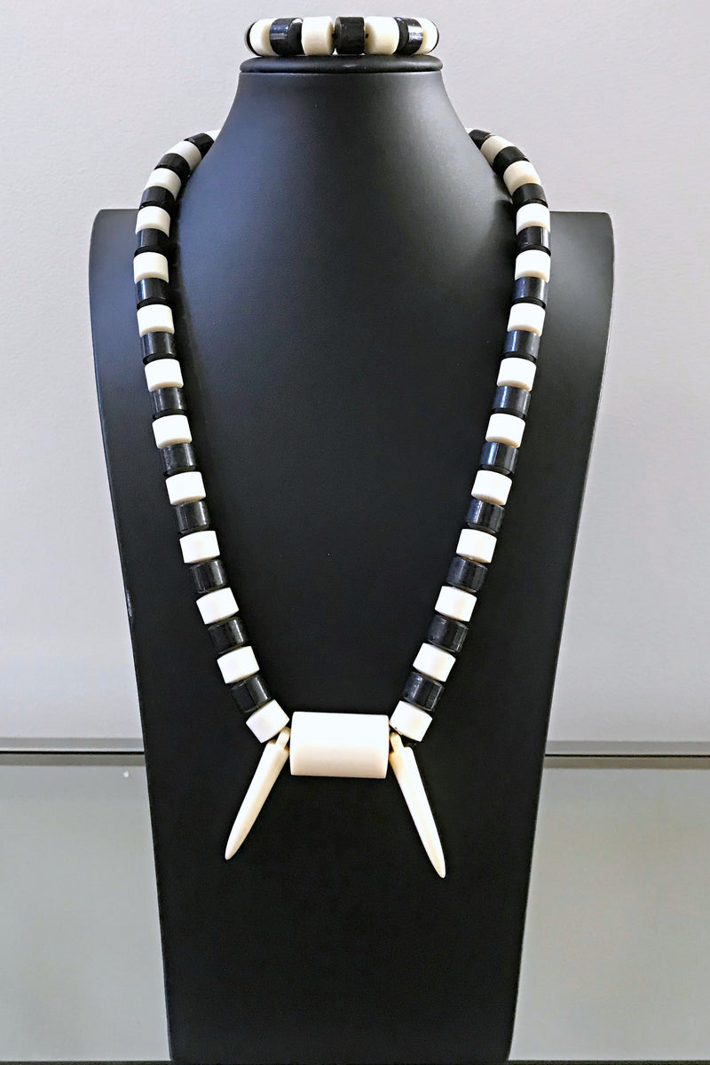 Black & Off-white Nigerian Wedding beads necklace - Afrilege