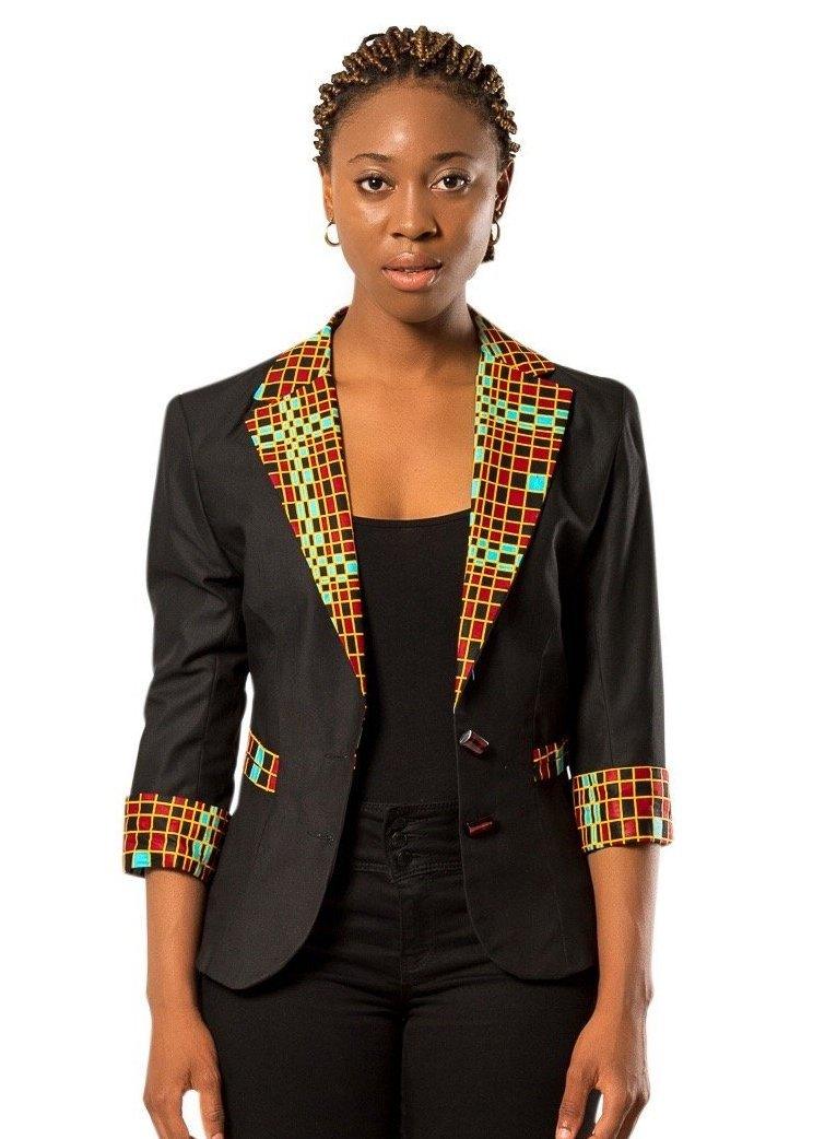 Hadja Women Workwear African Print Blazer - Black / Red - Afrilege