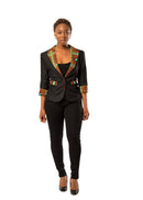 Hadja Women Workwear African Print Blazer - Black / Red - Afrilege