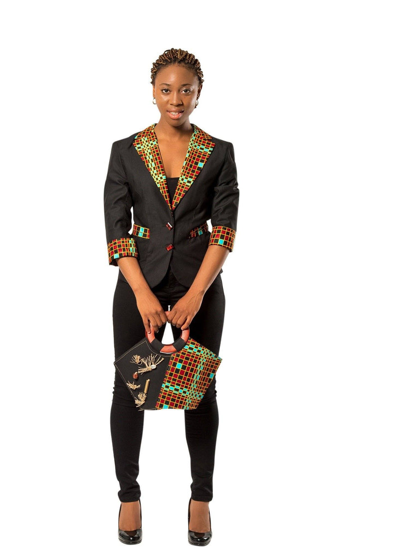 Hadja Women Workwear African Print Blazer - Black / Red - Afrilege