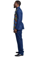Vadik Navy Blue Men's African Print Kente Abacost Blazer ( Shirt + Pant) - Afrilege