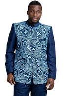 Zain Navy Blue Men's African Print Abacost Blazer ( Shirt + Pant) - Afrilege