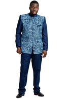 Zain Navy Blue Men's African Print Abacost Blazer ( Shirt + Pant) - Afrilege