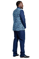 Zain Navy Blue Men's African Print Abacost Blazer ( Shirt + Pant) - Afrilege