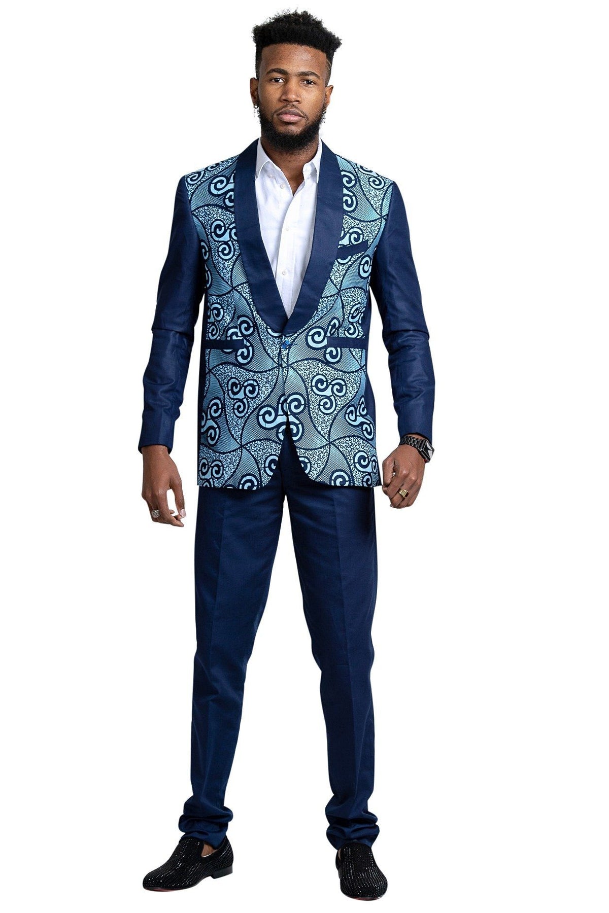 Navy blue printed blazer best sale