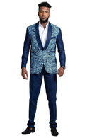 Zain Navy Blue Men's African Print Suit (Blazer + Pant) - Afrilege