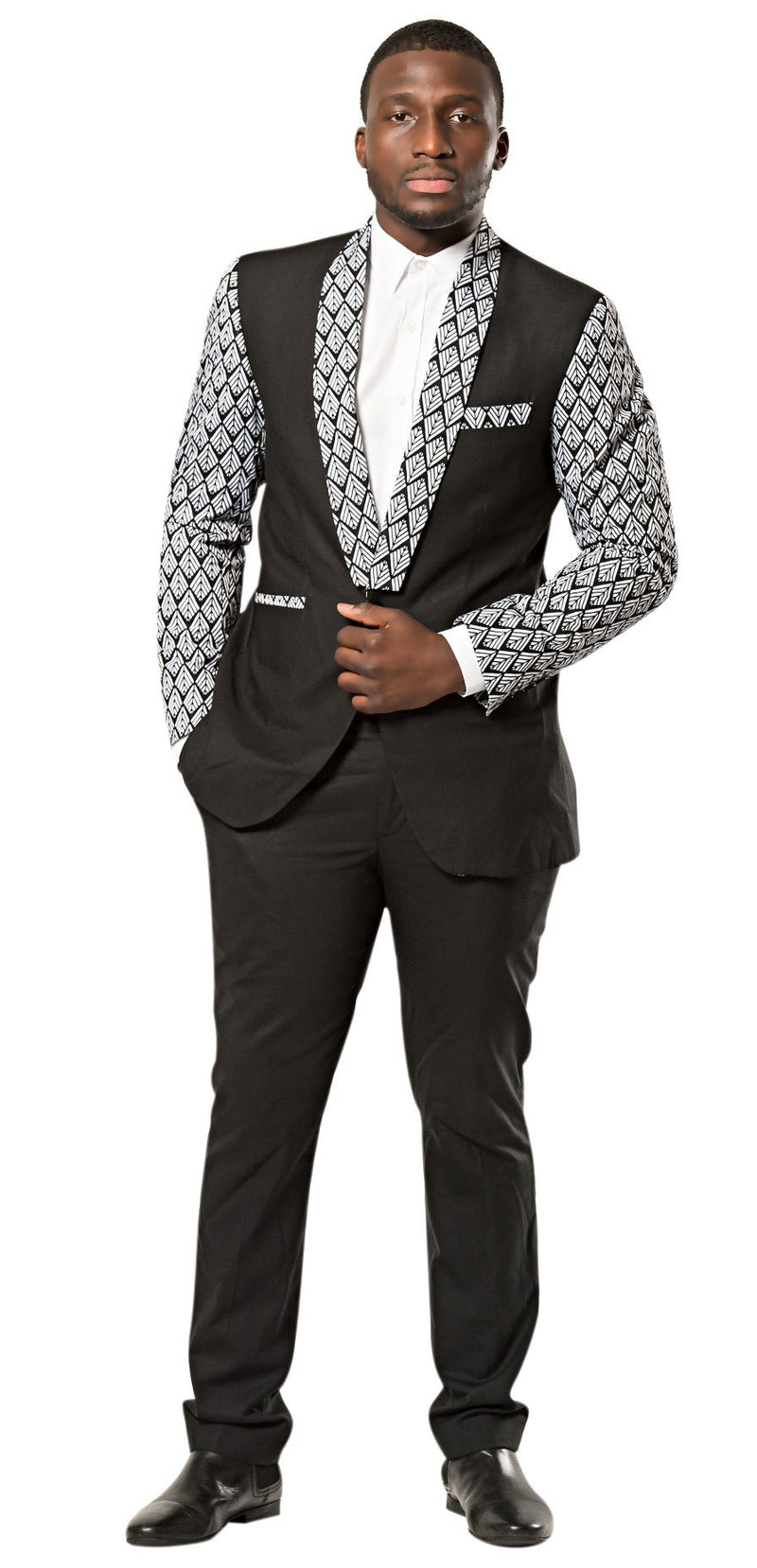 Zane Black and White Men's African Print Blazer (Blazer & pant) - Afrilege