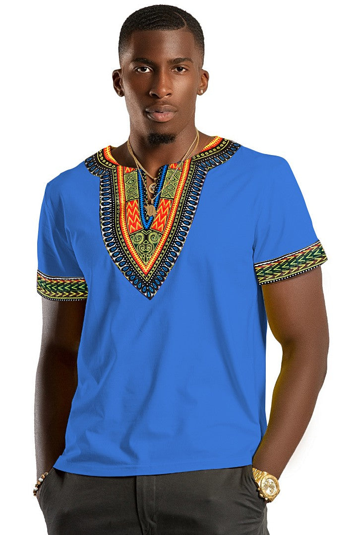 Blue African Dashiki Men T-shirt | Afrilege
