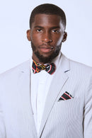 Bamenda Toghu African Print Bow Tie & Square Pocket Set ( Black/ Red/ white) - Afrilege
