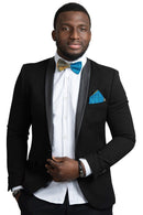 Kael African Print Bow Tie and Square Pocket Set (Blue kente) - Afrilege