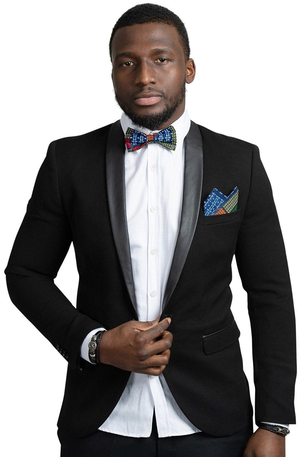 Vadik Print Bow Tie and Square pocket (blue green red kente) Afrilege
