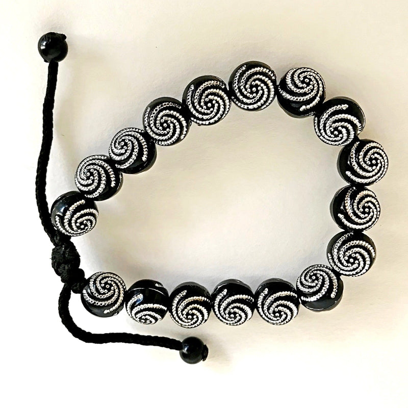 Black Silver flower Beads Charmed Bracelets - Afrilege