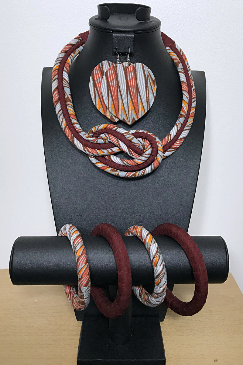 Niana Bamileke African Print Knot Jewelry Set ( Necklace - Bracelets - earrings) - Afrilege
