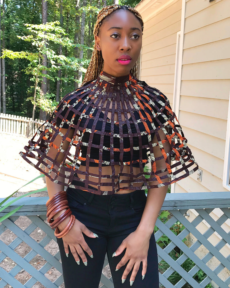 Brown African print web cape Shoulder Choker Necklace - Afrilege