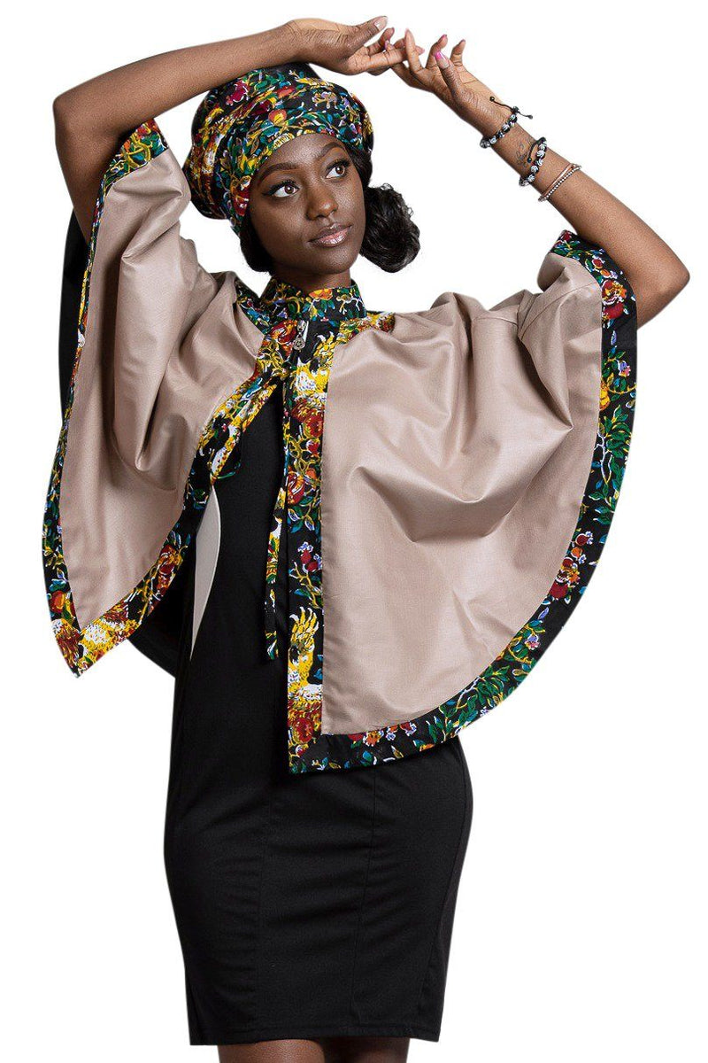 Fabia Women African Print Cape (Black / Floral) - Afrilege
