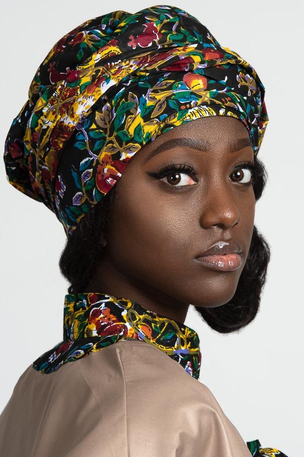 Fabia Women African Print Cape (Black / Floral) - Afrilege