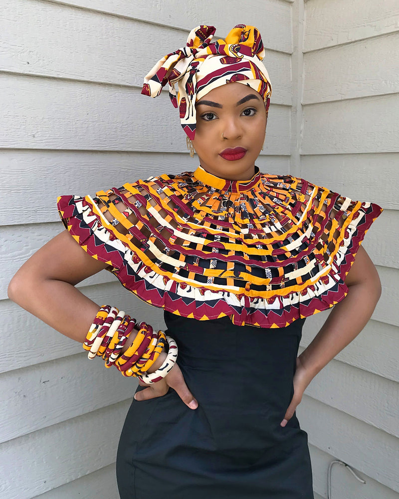 Chike African print web cape Shoulder Choker Necklace - Afrilege