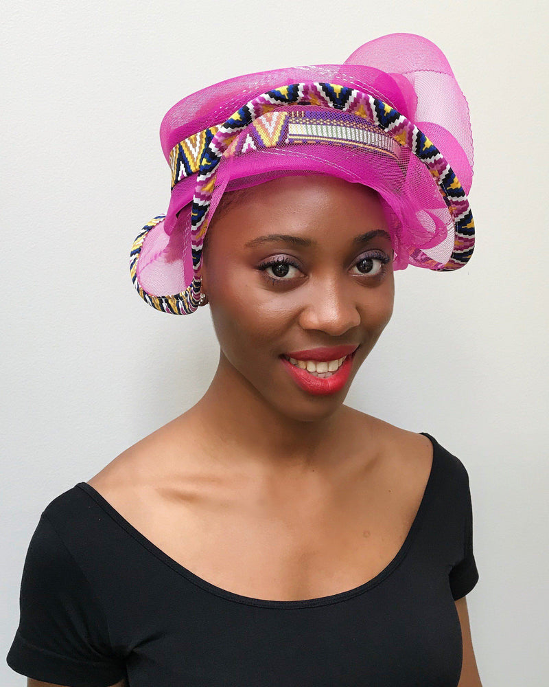 African Print Church hat - Pink - Afrilege