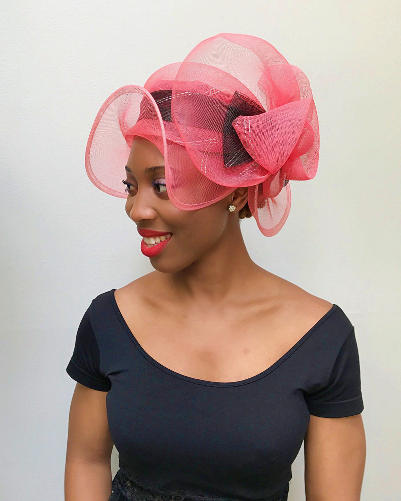 African Print Church hat - Pink / Black - Afrilege