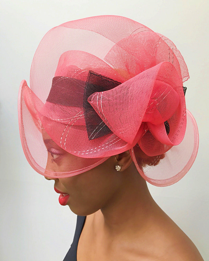 African Print Church hat - Pink / Black - Afrilege